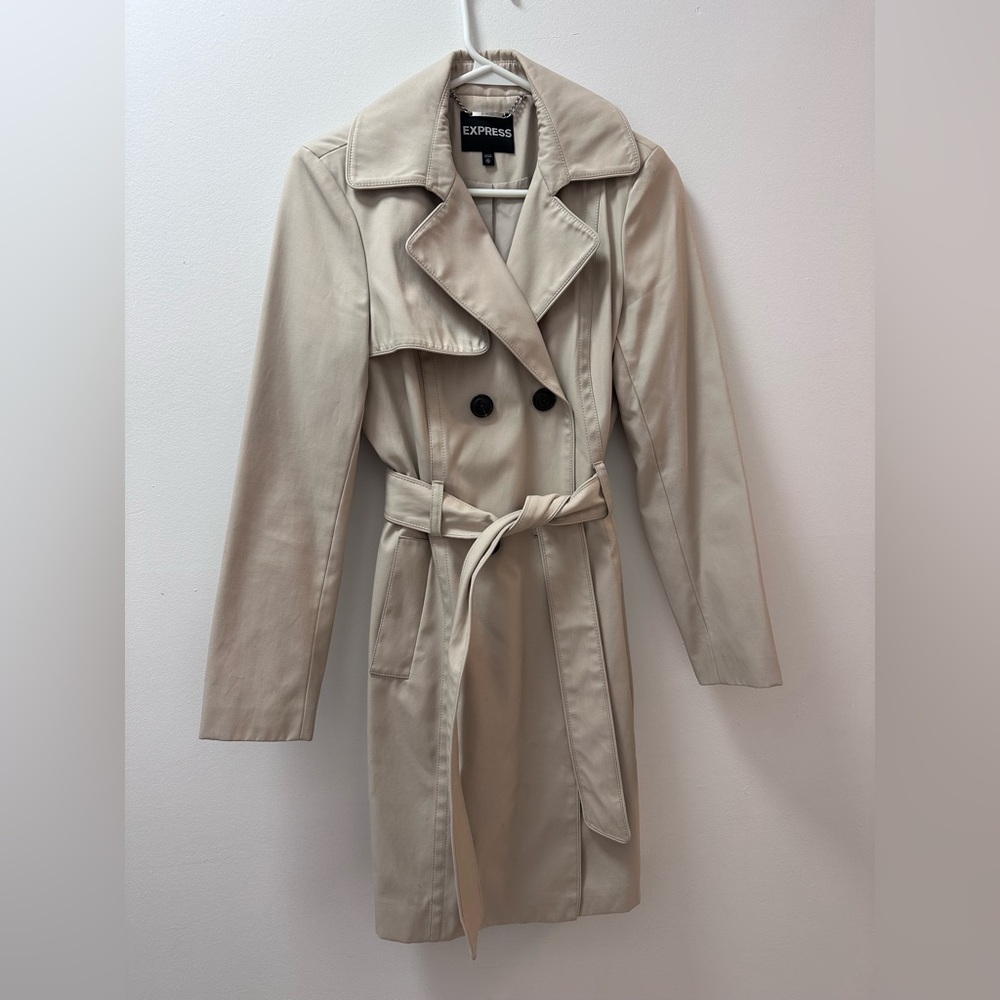 Women's Beige Double-Breasted Trench Coat